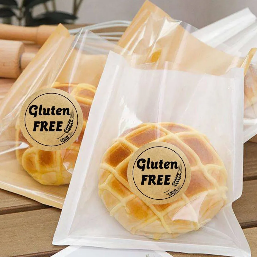 1 inci bebas Gluten stiker Kraft coklat Label makanan Gluten untuk makanan gratis Gluten paket ritel 500 buah