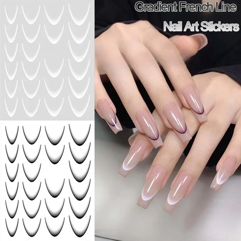 Gradient French Line Nail Art Stickers Self-Adhesive Decals Design Nail Tips Guides for DIY Decoration Stencil Manicure 12 Color