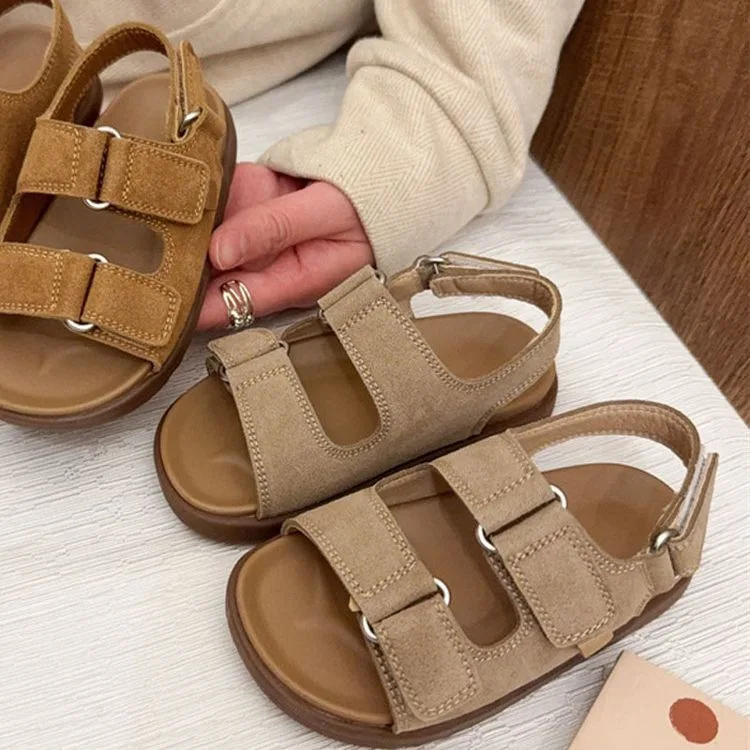 Fashion Boys Girls Sandal 2026 Summer New Fashion Simple Solid Color Children's Suede Outdoors Non-slip Open Toe Beach Sandals