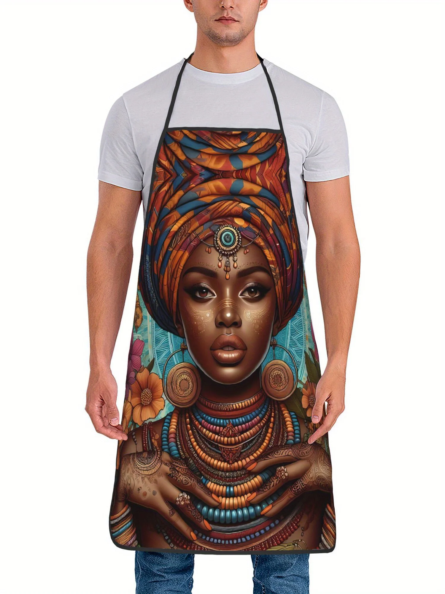 Vibrant African Woman Design Kitchen Apron - Vintage Style Colorful Floral & Tribal Patterns Apron