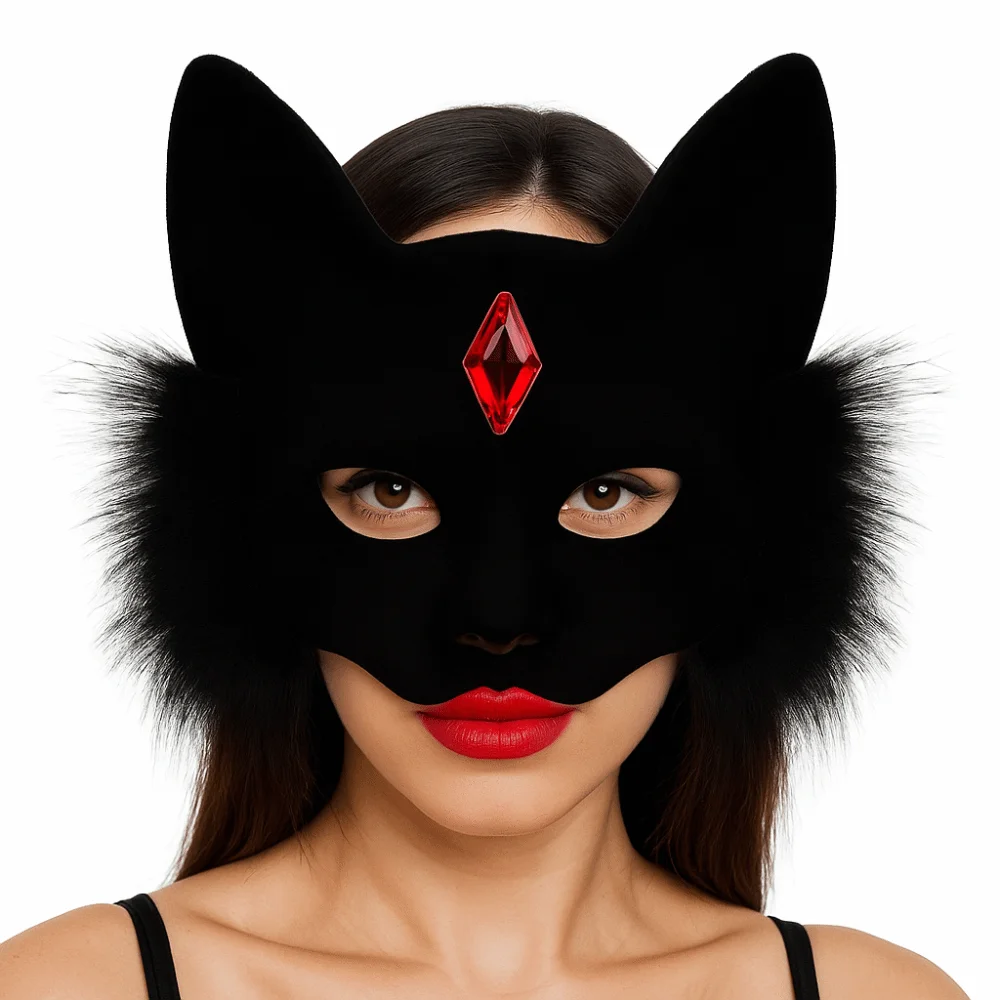 Maschere per gatti divertenti retrò Animali pelosi Maschera per travestimento di Halloween Maschera per mezza faccia cosplay nera Comic Con