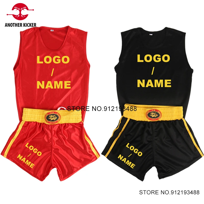 

Muay Thai Shorts and Shirt Custom Logo Boxing Shorts Men Women Child Wushu Sanda Martial Arts MMA Cage Fight Kickboxing Uniform