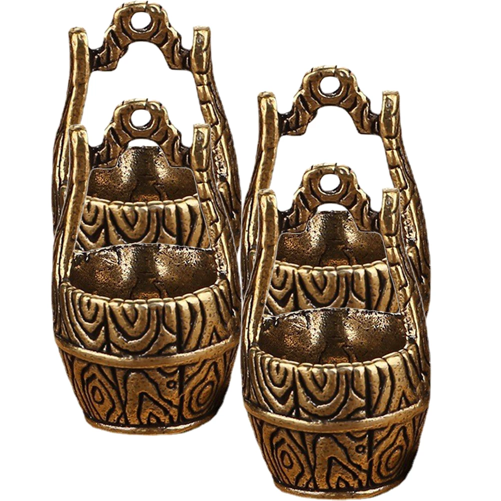 

4 Pcs Small Bucket Brass Vintage Home Decor Charms Keychain Pendant Retro H Lightweight Metal nament Travel Friendly DIY