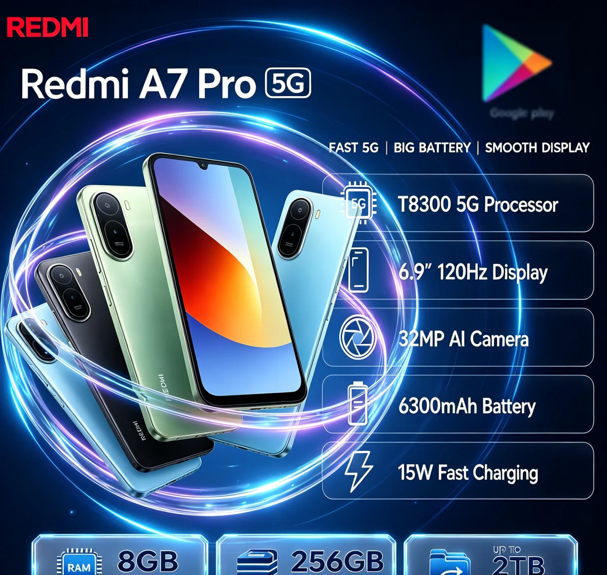 2026 In‑Demand Redmi A7Pro Global Version Gaming‑Ready Handset 8GB 256GB 6.9‑Inch FHD+ Full Screen Helio G85 Chip Unlocked