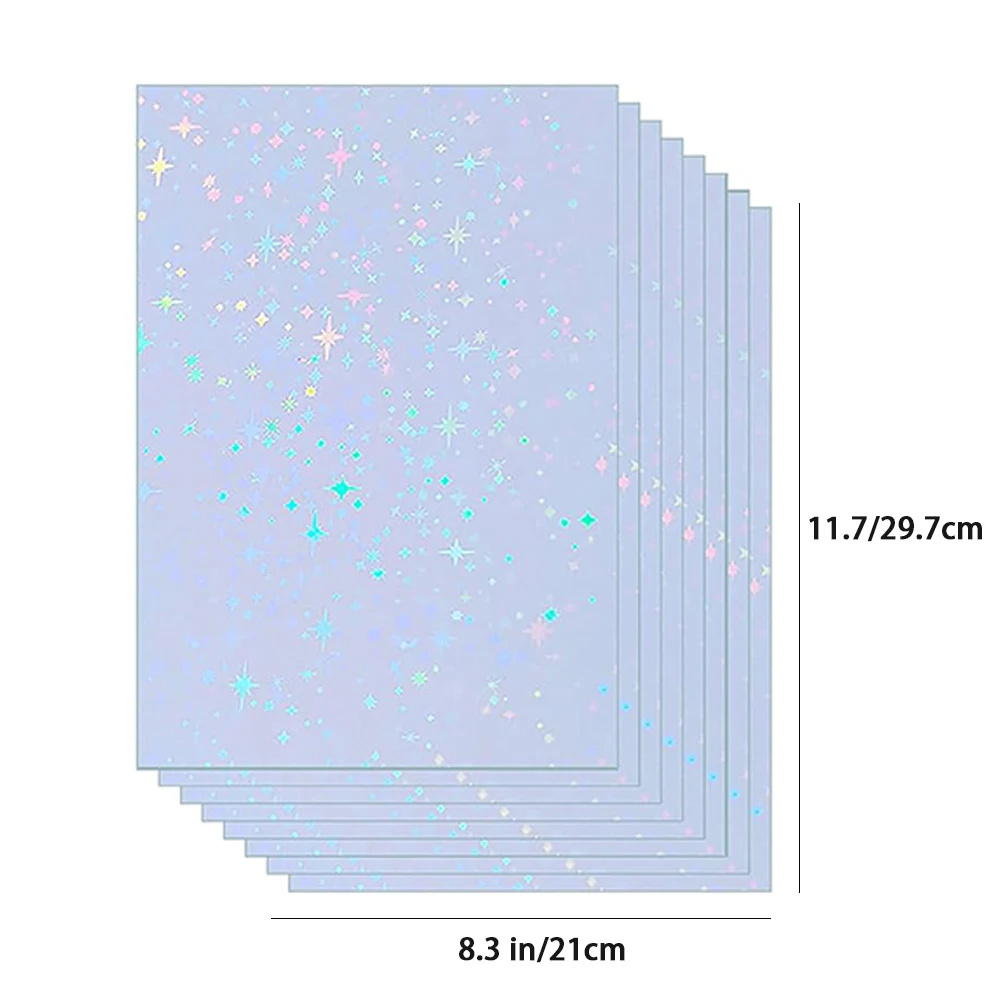 KRYON A4 20 hojas Tamaño del patrón de estrella: 8,3x11,7 pulgadas 210x297 mm Papel adhesivo holográfico Película de laminación en frío transparente con purpurina