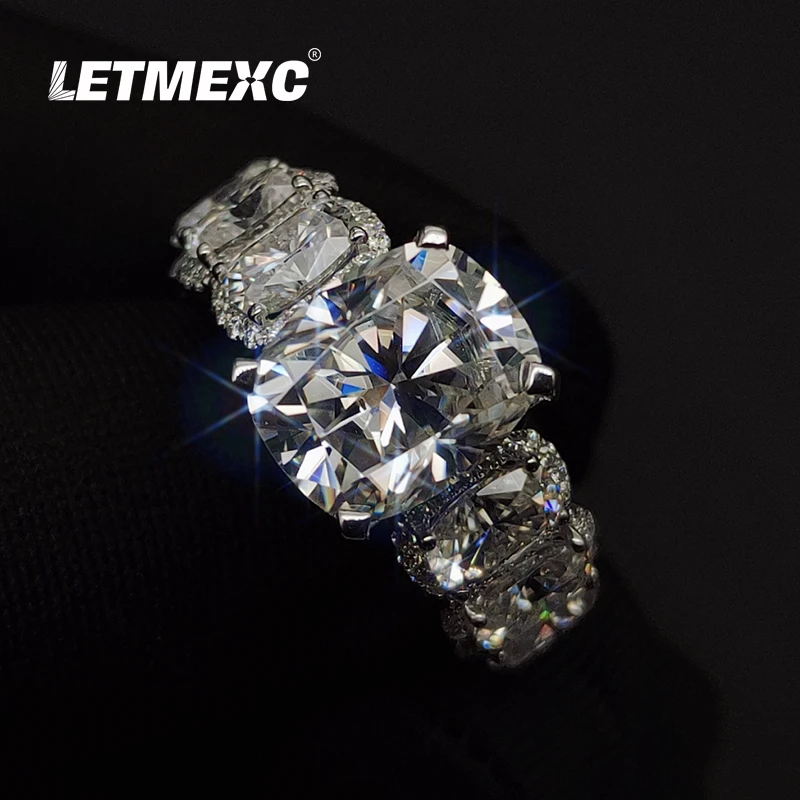 LETMEXC High-End Wedding Ring Custom 18K 750 White Gold Full Diamond Radiant Cut Full Moissanite Engagement Banquet