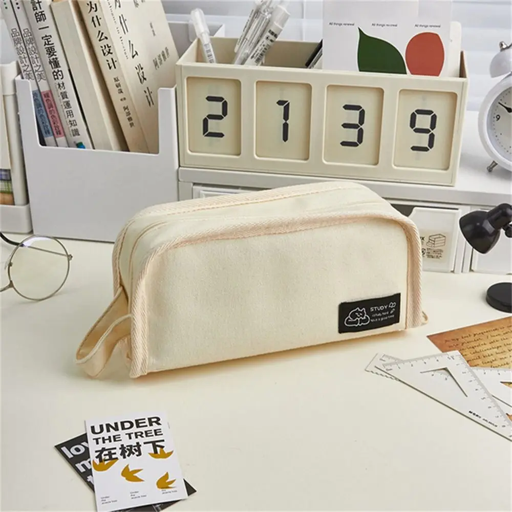 Ins Simplicity Pencil Case Pen Bag Solid Color White Black Pencil Bag Canvas High Capacity Stationery Storage Bag Student