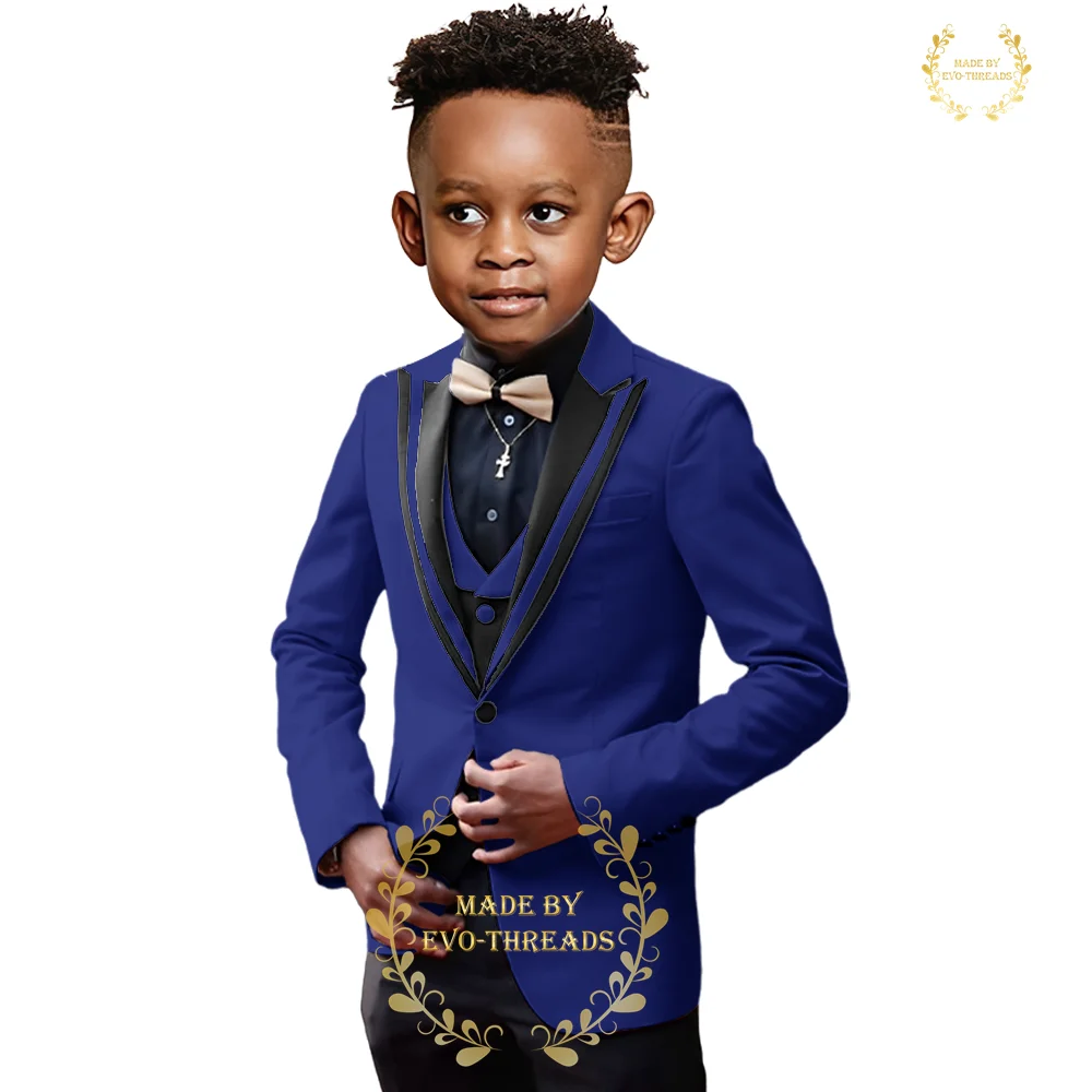 

Boys' 3-piece suit jacket vest pants set elegant splicing peak lapel customized child tuxedo for wedding birthday prom parties