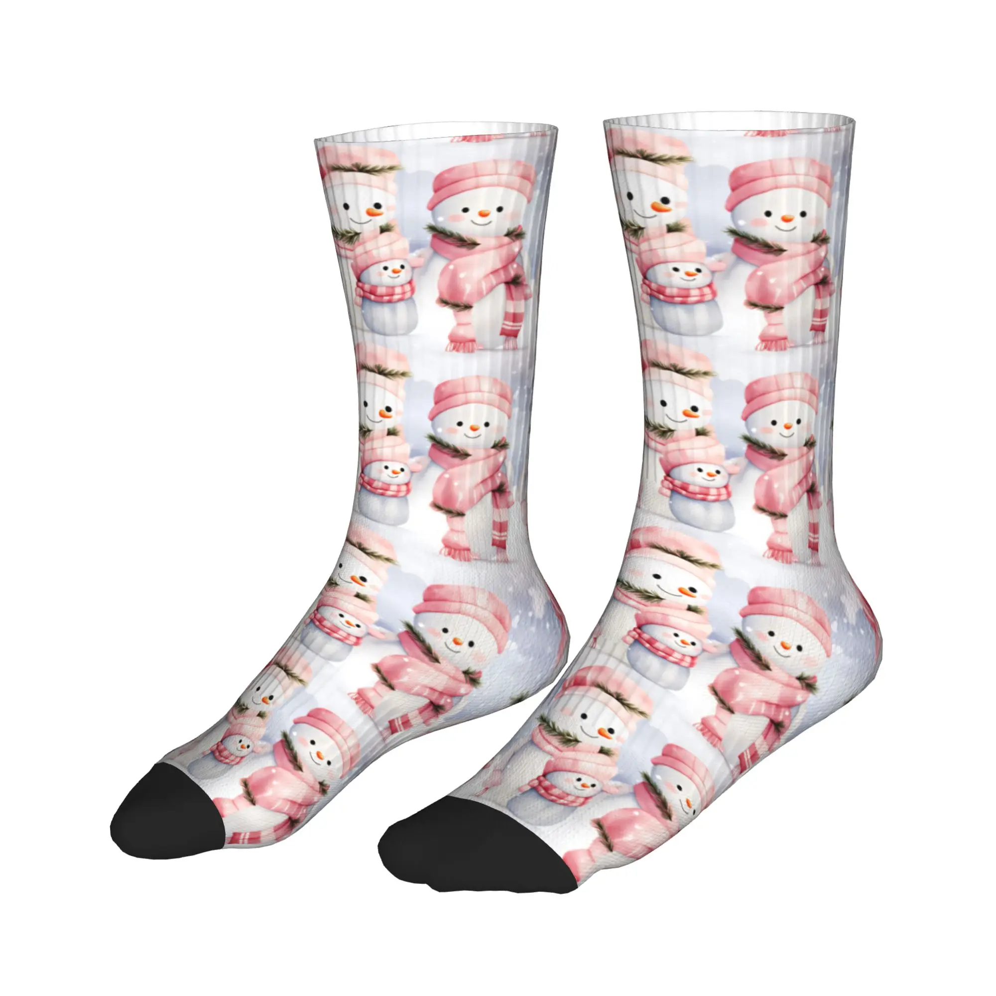Cool Pink Snowman Christmas Pattern Socks Men Women Warm 3D Print  Sports Basketball Socks view 3