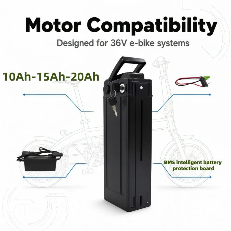 New Silverfish 36V Lithium Battery Pack 21700 Cell 10Ah 15Ah 20Ah With BMS For Foldable Bicycle Power Replacement