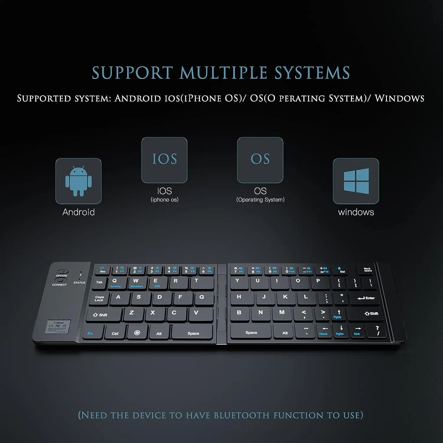 JOMAA Mini Folding Mobile Phone Keyboard Rechargeable Bluetooth Keyboard Foldable Keyboard for  IPhone Windows MAC OS