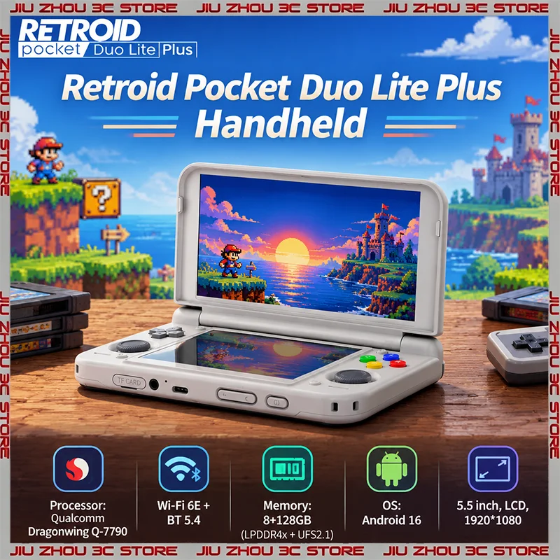 Retroid Pocket Duo Lite Plus Handheld Game Console Dual Screen Android 16 5.5 inch 8GB+128GB Q-7790 6000mAh WiFi 6E Retro Player
