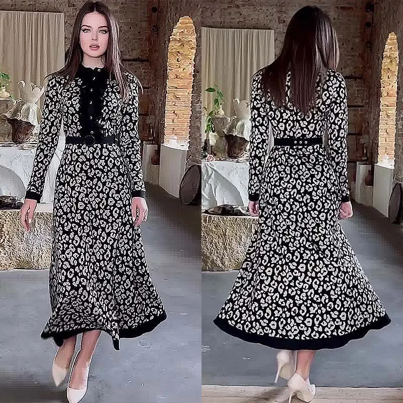 2024 Elegant Printed Slim Maxi Dress For Women Waist in Slim Vintage Commuter Dress Evening Partywear Ladies Long Dress