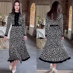 2024 elegante abito lungo Slim stampato per donna in vita in abito da pendolare Vintage sottile da sera Partywear abito lungo da donna