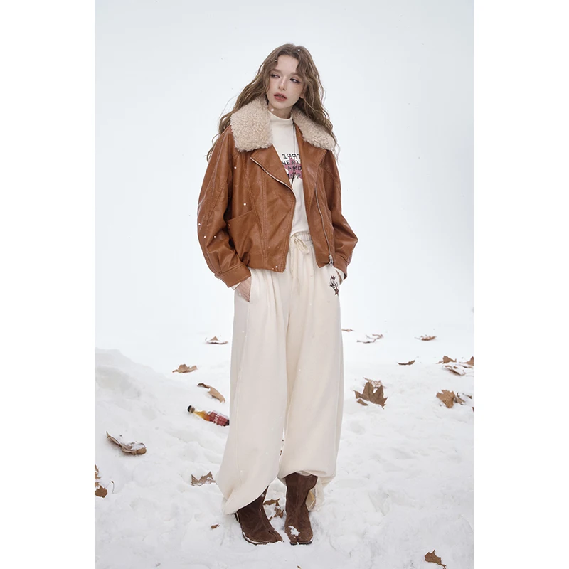 ELFSACK 2025 الشتاء الوافدين الجدد Y2K خمر شيك الطبقات التلبيب فو الجلود سترة قصيرة للنساء #4