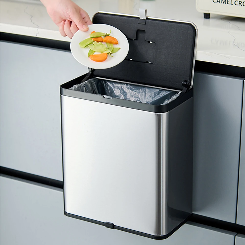 Contenedor de Compostaje para Cocina de 8L, Cubo de Basura Colgante con Tapa, Cubo de Basura de Acero Inoxidable para Puerta de Armario de Cocina