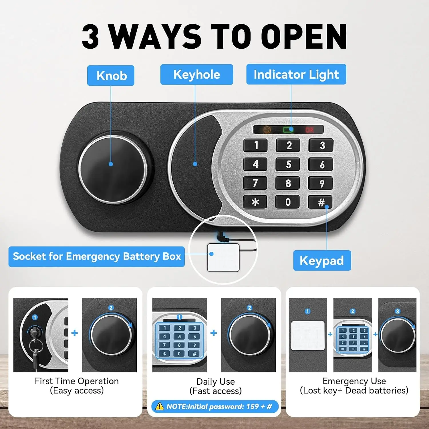 2.5 Cubic Feet Home Safe, Fireproof Waterproof Anti-Theft Safety Box, Digital Keypad Lock with Smart Alert System, Spare Keys fo