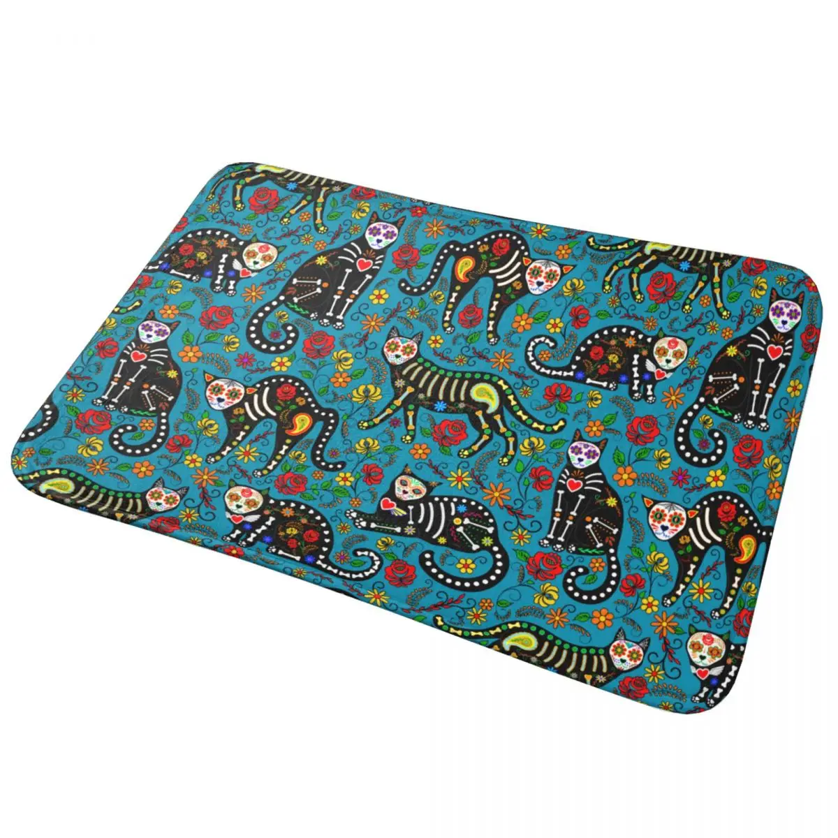 Mexico Day Of The Dead Calavera Cats Super Absorbent Bath Mat  Sugar Skull Dia De Los Muertos Bathroom Rugs Non Slip for Shower