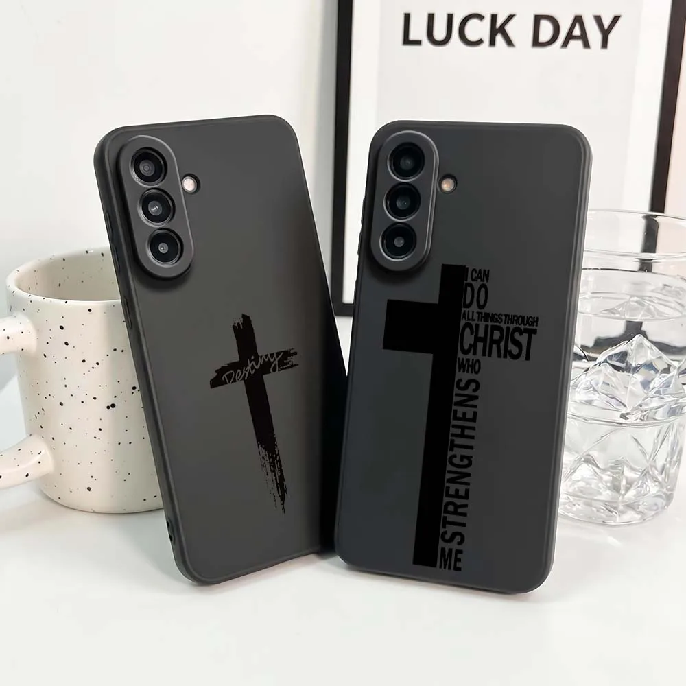 Cartoon Cross Christ Me For Samsung Note 20 10 A73 A72 A71 A56 A55 A54 A53 A52 A51 A42 A41 A36 A35 A34 Black Phone Case