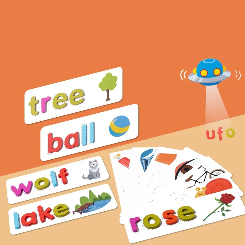 لعبة ألغاز الكلمات الإملائية، بطاقات الأبجدية الإنجليزية الخشبية، وسائل تعليمية لرياض الأطفال، لعبة تعليم مونتيسوري للأطفال