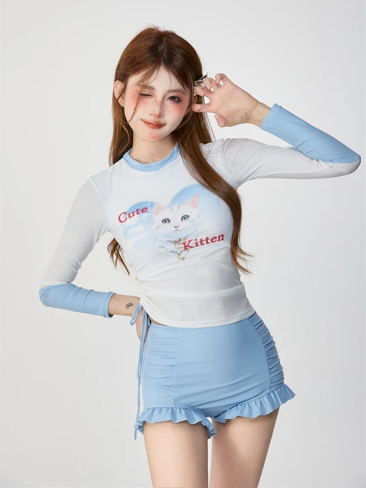 

Женский купальник Mimoi Closet Long Sve Print Bikini Japanese Pure Desire Sle для купания в горячих источниках и плавания