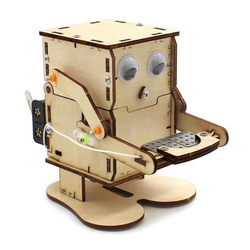 Robot Eating Coin Wood DIY Model Teaching Learning Stem Project Kit Educational Toy 1Set