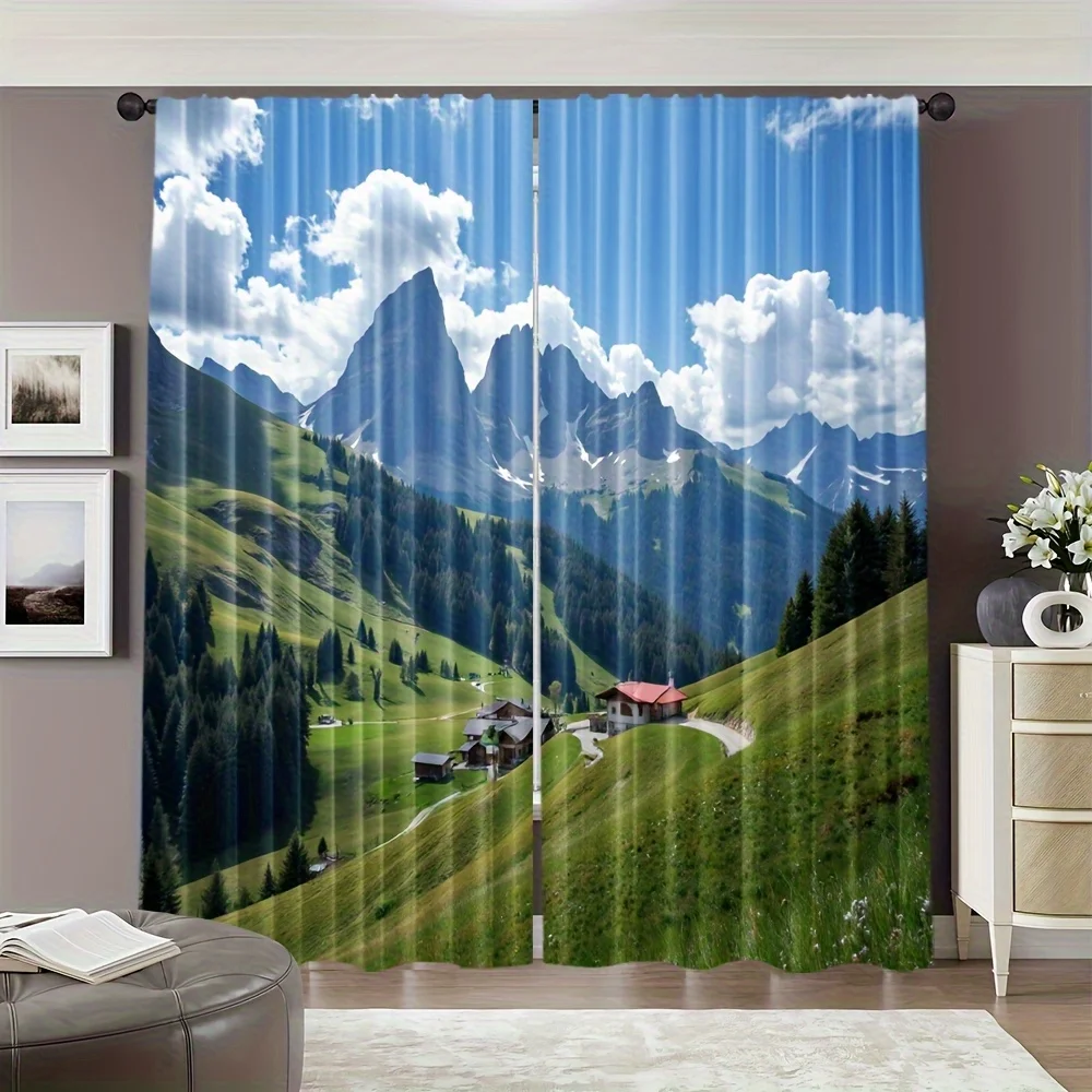 Ultra HD Scenic Mountain Landscape Curtain Drapes Waterproof Window Panel Alpine Alps View Home Decor Living Room Curtain for Mo