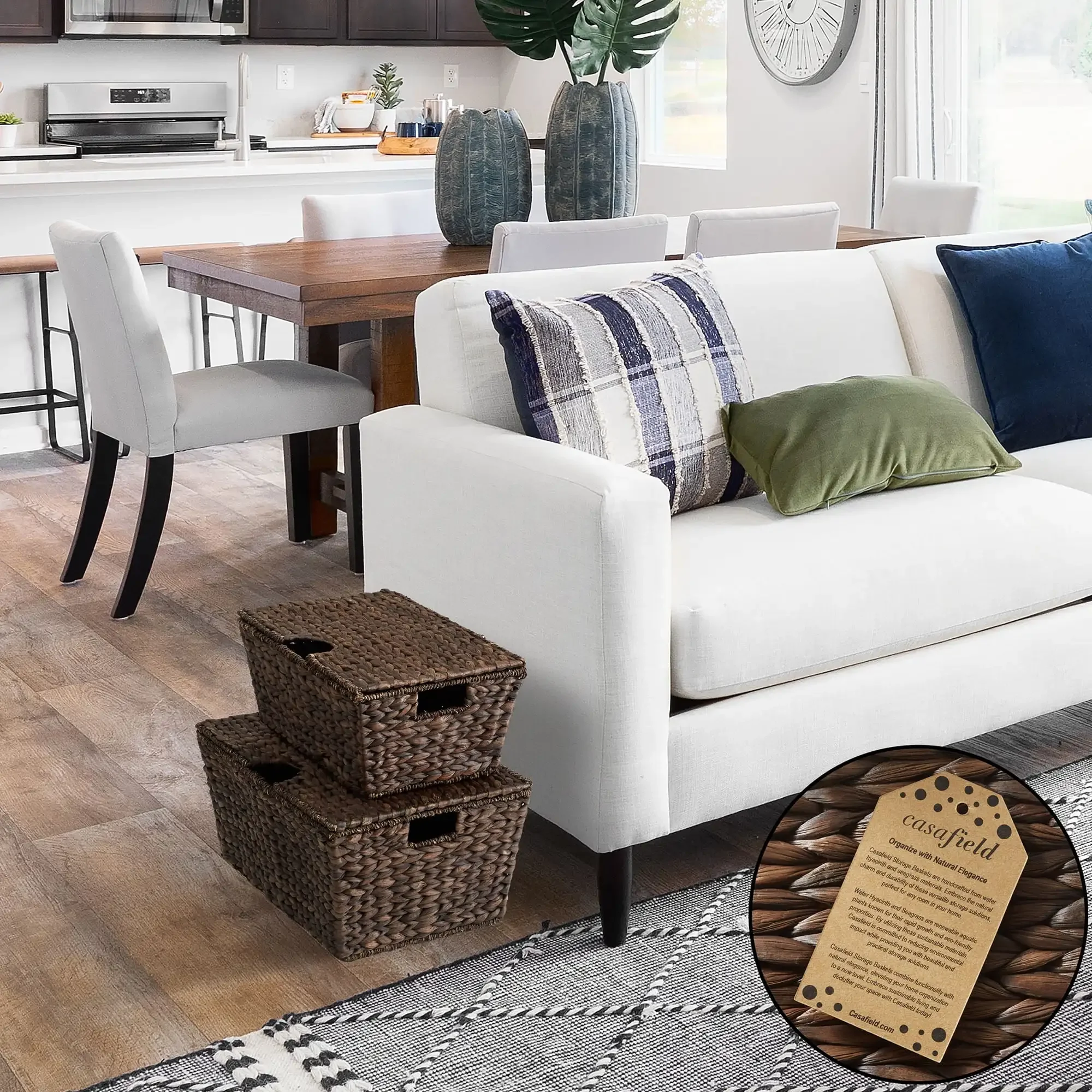 

XMSJ.Set of 2 Water Hyacinth Storage Baskets (Medium/Large), Multipurpose Organizer Totes with Tapered Bottoms and Removable Li