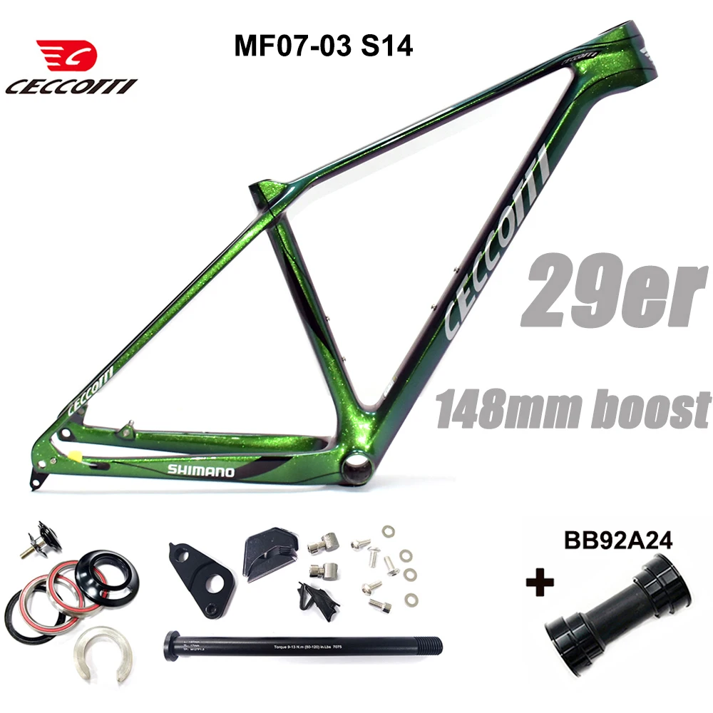 CECCOTTI-Mountain Bicycle Frame, 29er MTB Full Inner Cable Model, 148mm, Boost Carbon Framework Chameleon Color Frame