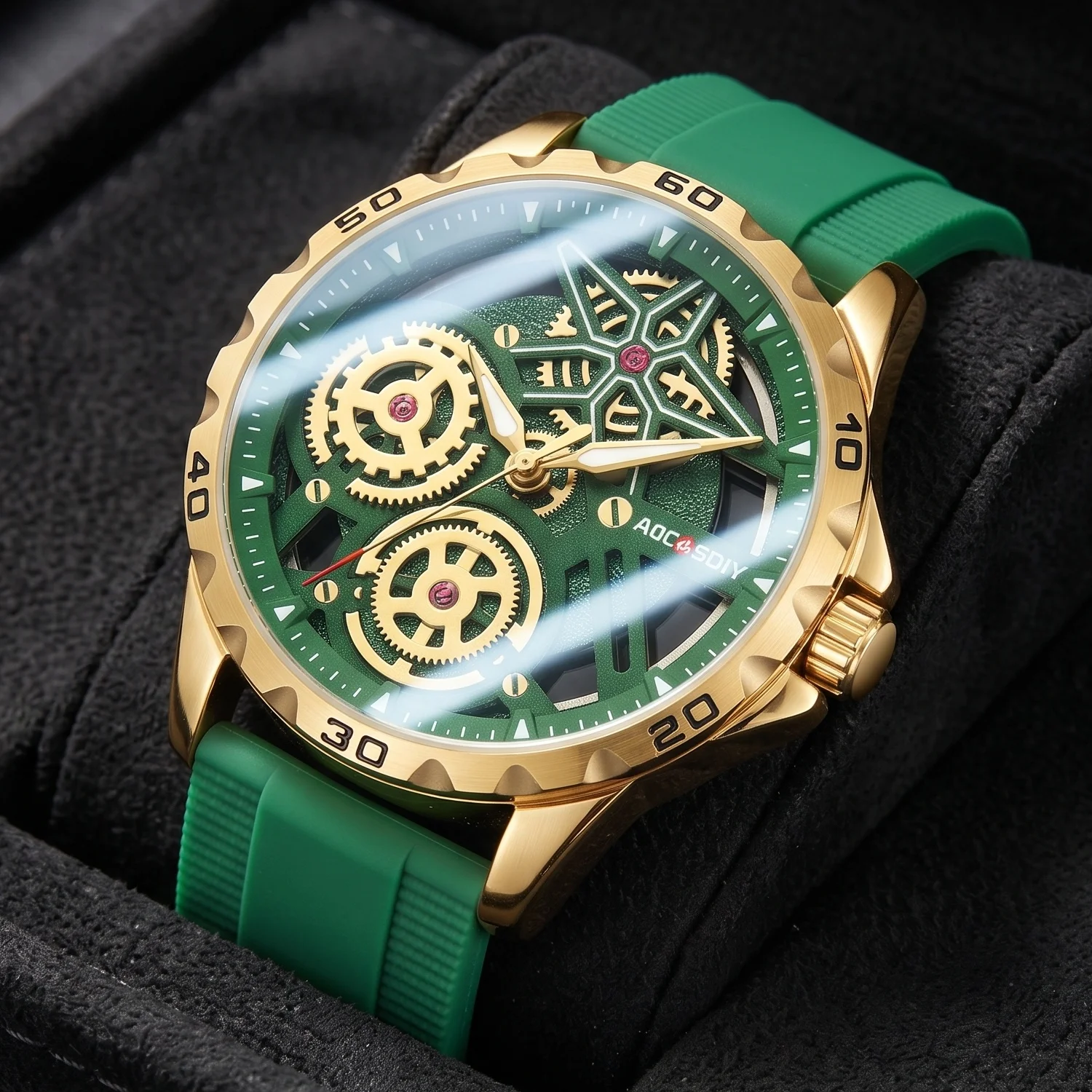 AOCASDIY Men's Skeleton Sports Quartz Watch Serrated bezel Hollow Gear Pattern Dial Fashion Watch Festival Surprise Gift for Men