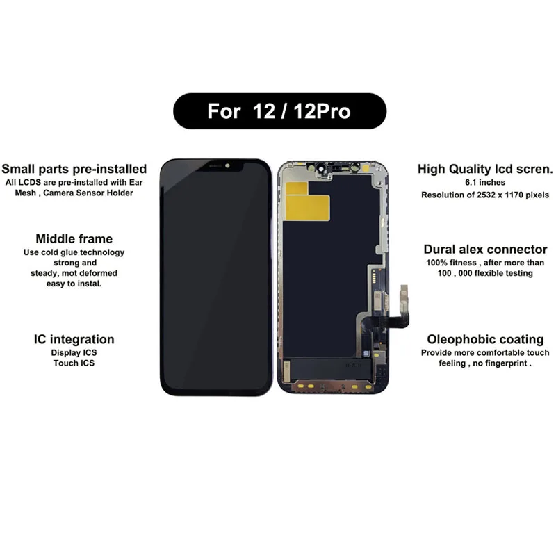 HL-Incell HD+ LCD Screen For IPhone 12/12pro 12ProMax 12Mini With 3D Touch Digitizer Assembly Display With IC Support True Tone