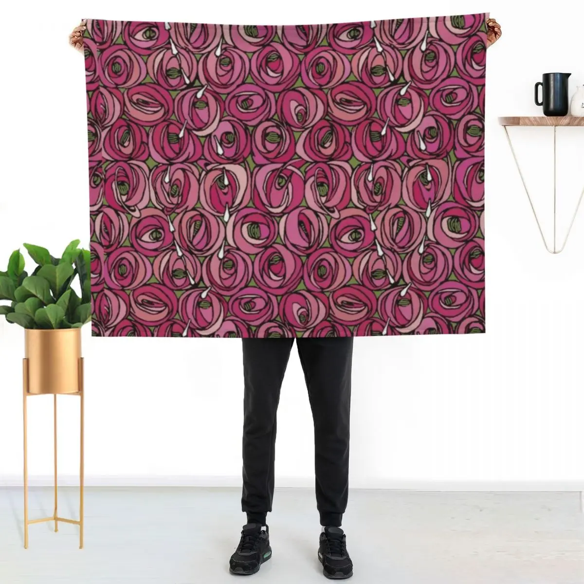 Charles Rennie Mackintosh design,pink Throw Blanket Shaggy Furry Soft Blanket for Bedroom Living Room