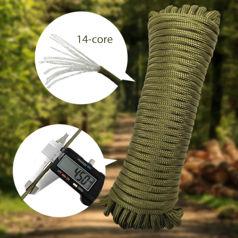 15m 550 Paracord 14 Strands 4.5mm Outdoor Sports Parachute Rope Camping Accessories Outdoor Survival Diy Bracelet Rope ruyuxia