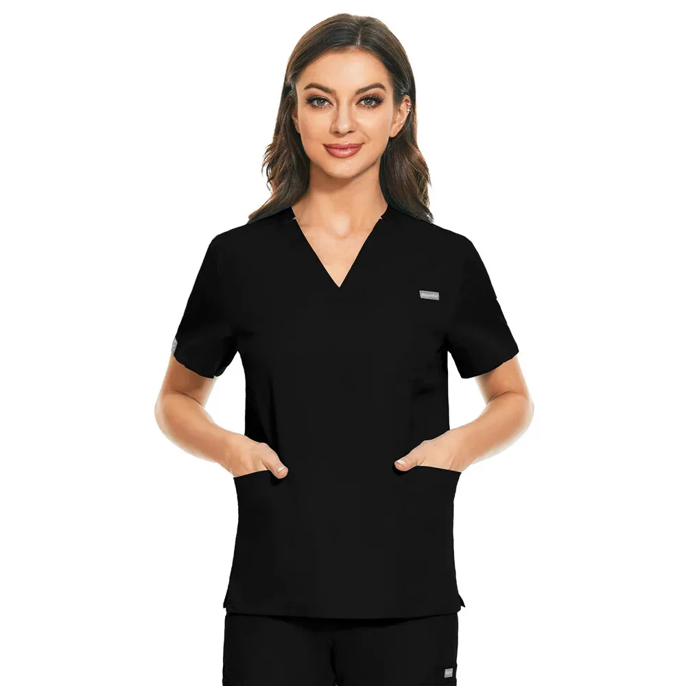 

Medical Unisex Solid Color Scrub Tops Women Casual Nurse Uniform Cical V-Neck Shirt Doctor Work Clothes