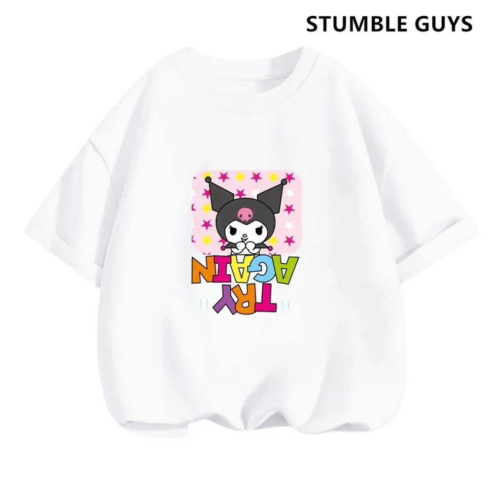 Summer Kids Clothes for Girls Cute Cartoon Kuromi Short Sleeve T Shirts Toddler Girls Trucksuit Sleeves Tee Kawaii Casual Tops