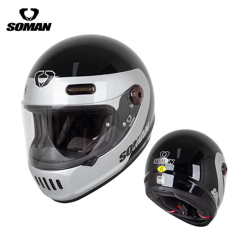 SOMAN Full Face Motorcycle Helmet Retro Moto Helmets Man Woman Casco Visor Motorbike Accessories DOT Approved Capacetes 헬멧 오토바이헬