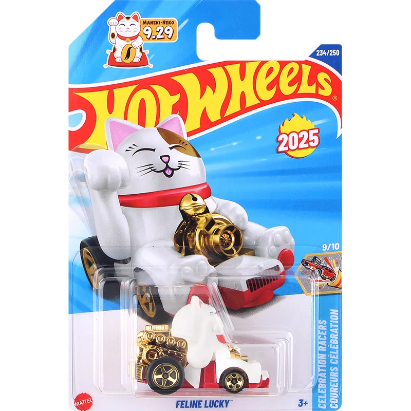 Nowy Oryginalny Model Autka Hot Wheels Szczęśliwy Kot, Zabawka Inercyjna, Kolekcjonerski Prezent Świąteczny, Ozdoba na Biurko, Dostępny od Ręki ﻿