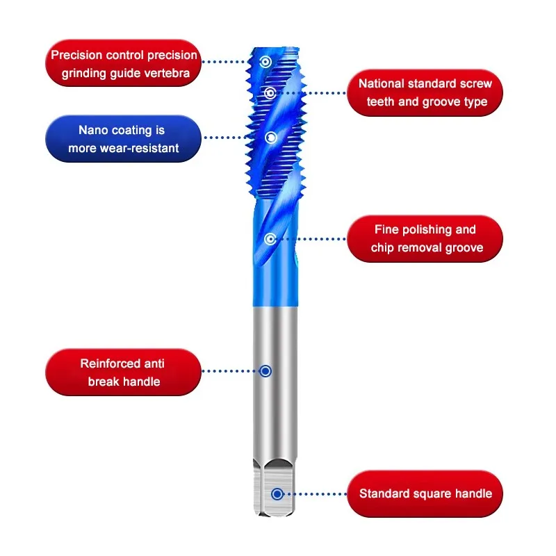 YIFINO-Máquina de Revestimento Nano Tip Tap, aço inoxidável, Dentes de Ataque, Torneiras Especiais, Cobalto, Contendo Azul, M2, M3, M4, M5, M6, M8, M10