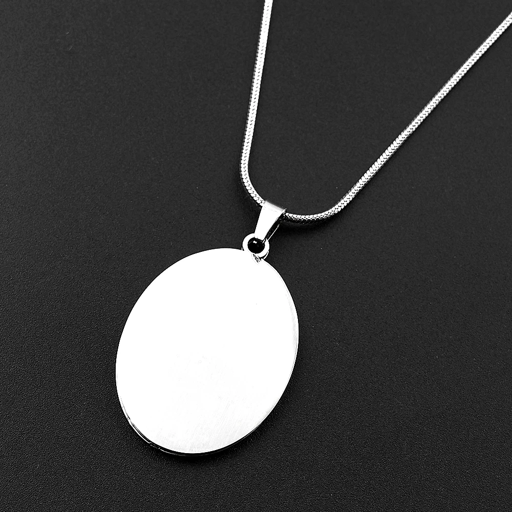 Archangel St.Michael Protect Us Oval Pendant Necklace for Women Men Stainless Steel Christian Saint Michael Chain Jewelry Gift
