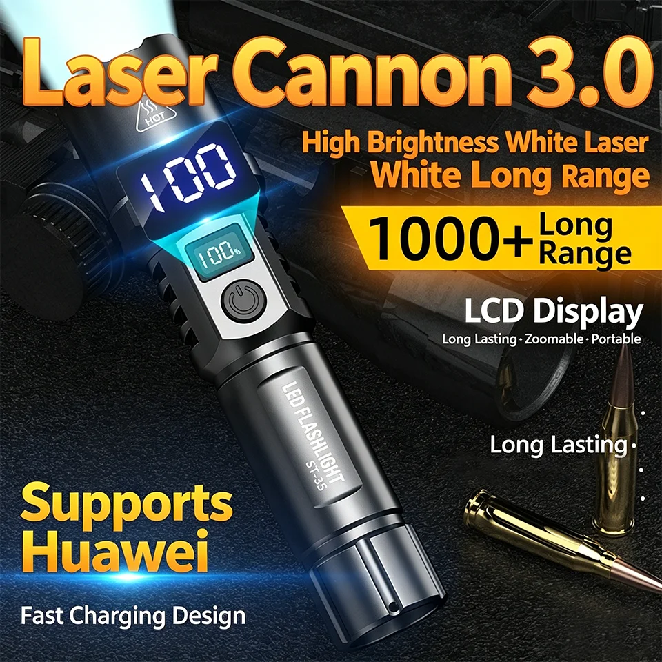 

New Super Bright LED Flashlight USB Rechargeable Flashlights with Tactical Zoom High Power Spotlight Outdoor Camping FishTorch