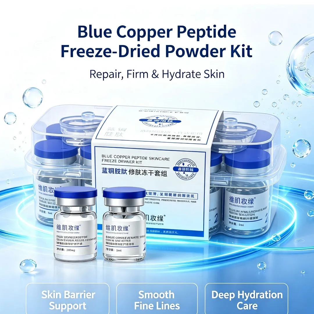 Blue Copper Peptide Lyophilized Powder Firming Repair Skin Care Serum 200mgx5 Vials + 5mlx5 Solution Improve Elasticity Essence