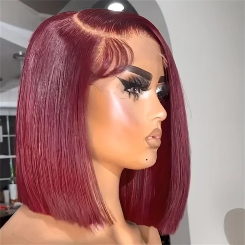 Peluca Bob Borgoña de cabello humano 13x4 Frontal de encaje recto 99J pelucas de cabello humano corto peluca roja peluca Frontal de cabello humano pelucas de colores
