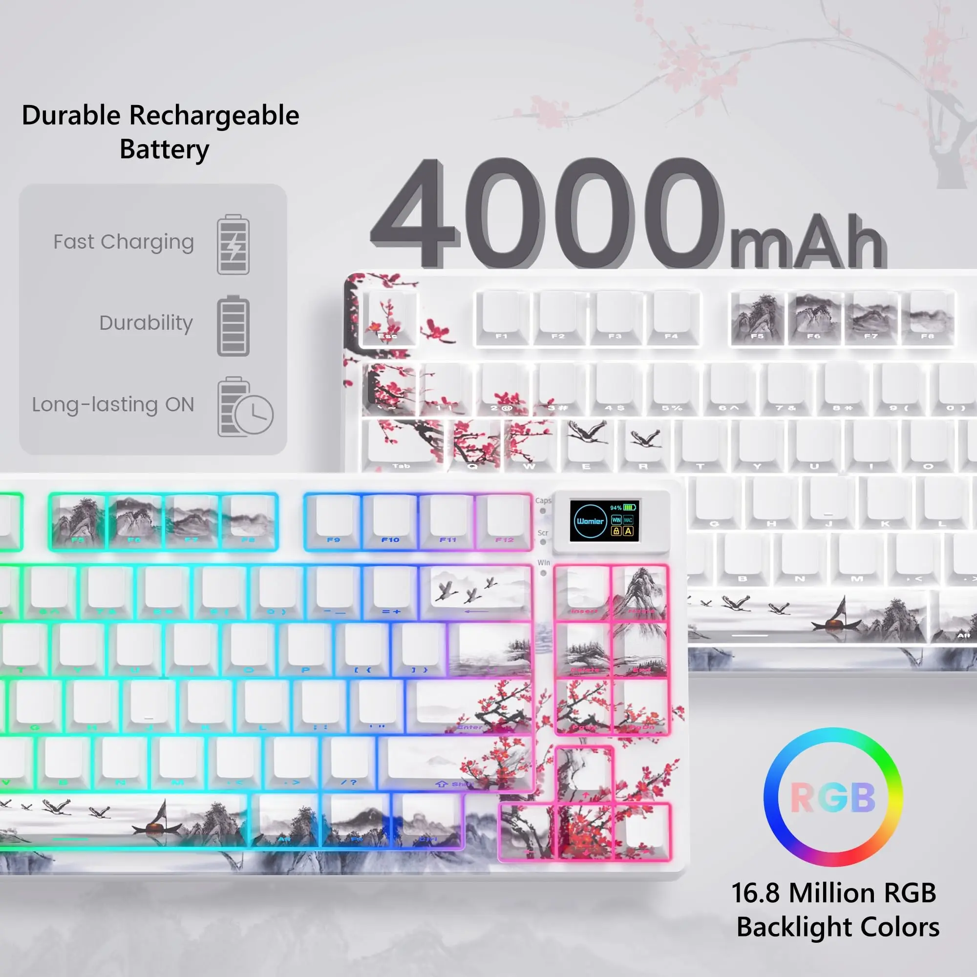 Womier SK80 PRO 75% Wireless Mechanical Keyboard 3-Mode RGB Backlit Hot-Swappable Gaming Keyboard with Color Screen,Wrist Rest