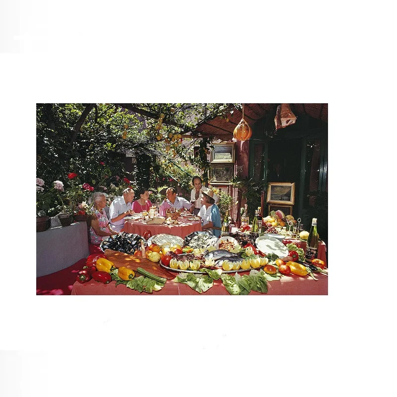 Slim Aarons Lunch At La Pigna, Italy, Estate Edition, Mid-Century Modern Photograph Print Canvas Poster, Home Wall Decor Picture