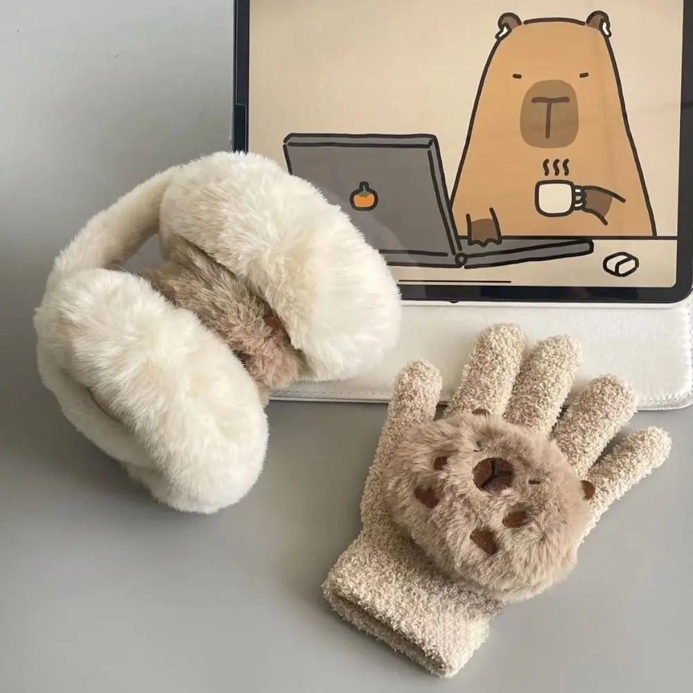 여성용 귀여운 카피바라 플러시 스카프, 따뜻한 만화 귀 워머, 방풍 귀마개, 겨울