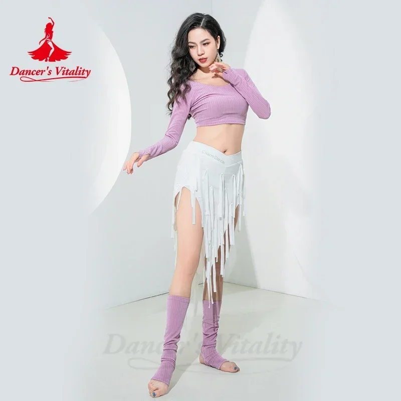 Costume di danza del ventre per le donne inverno maniche lunghe Top e gonna corta con frange abbigliamento da allenamento abbigliamento da danza del ventre orientale da ragazza