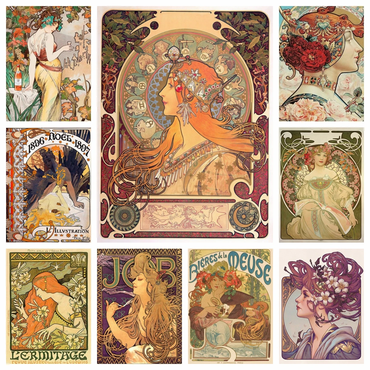 Alphonse Mucha 5D obraz diamentowy DIY haft Vintage piękno Nouveau kobieta ścieg krzyżykowy obraz mozaikowy rękodzieło Home Decor