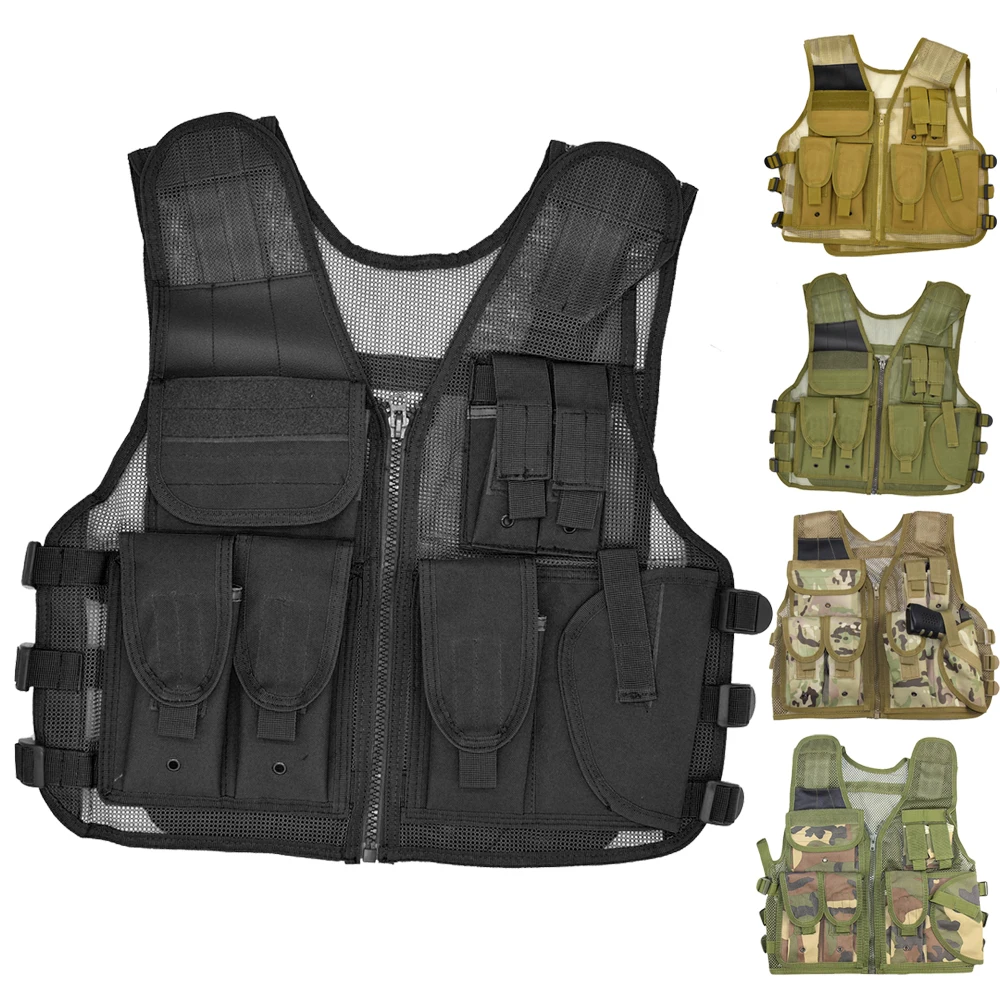 Military Tactical Molle Vest Men Women Airsoft Multi-pocket Lightweight Mesh Vest Chest Rig with Pouch Holster Hunting Clothing