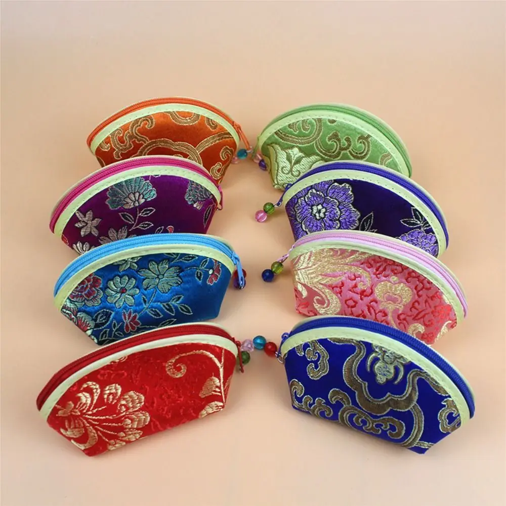 Chinese Style Multi Color Embroidery Auspicious Cloud Flower Cloth Wallet Gift Shell Coin Pouch Jewelry Storage Bag