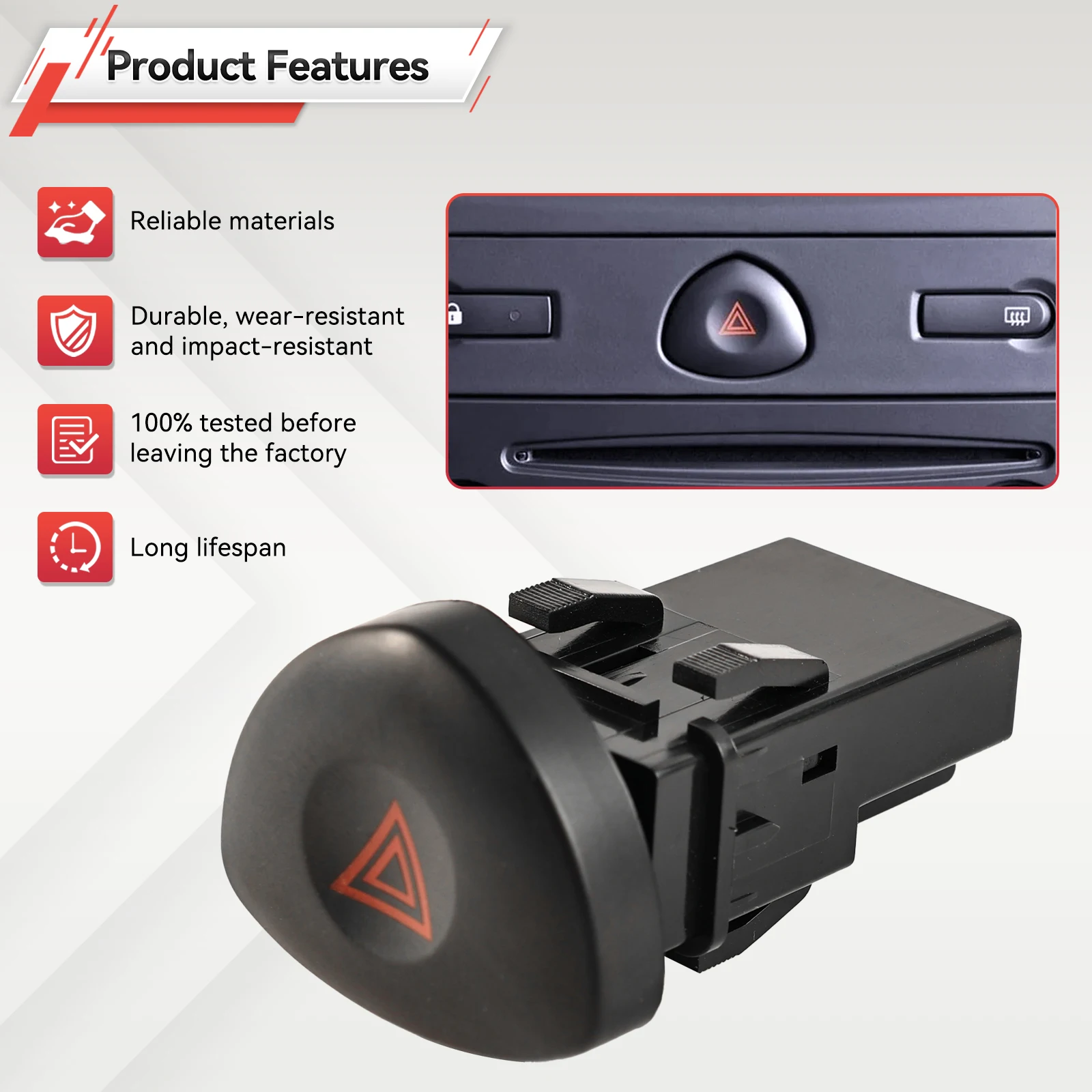 Car Hazard Emergency Light Flasher Switch Button Fit for RENAULT Clio II 2 Hatchback 2001-2006 Car Repair 8200442723 82000060036